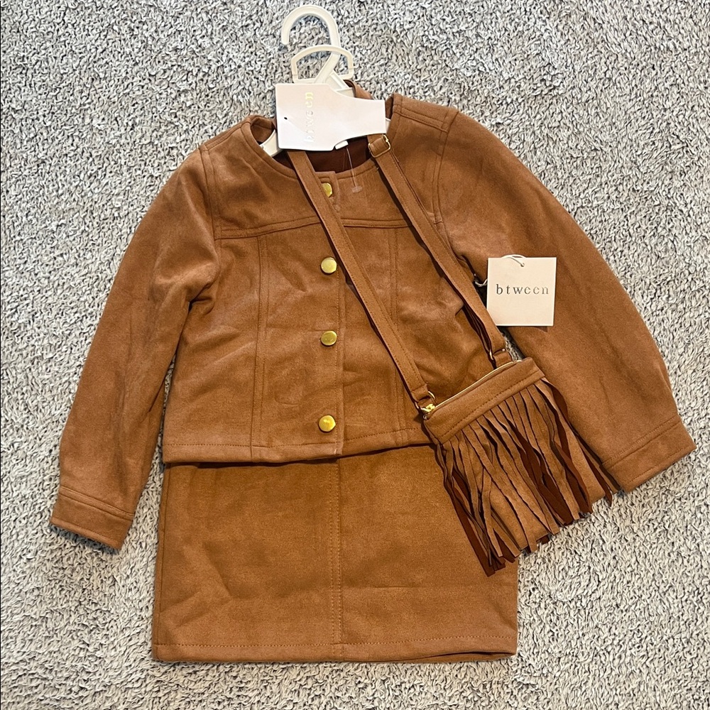btween Tan Jacket and Skirt Set with Fringe Bag